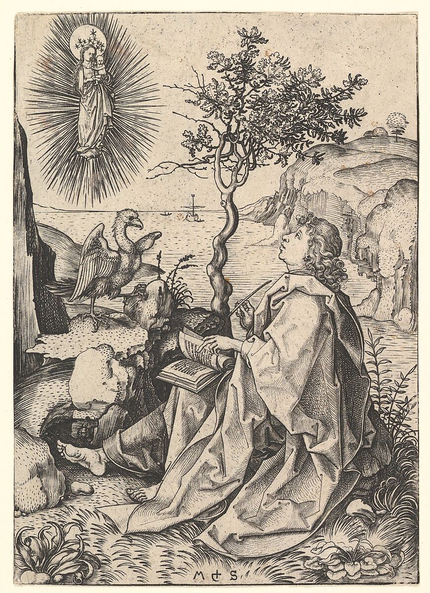 Saint John on Patmos, Martin Schongauer (German, Colmar ca. 1435/50–1491 Breisach), Engraving 