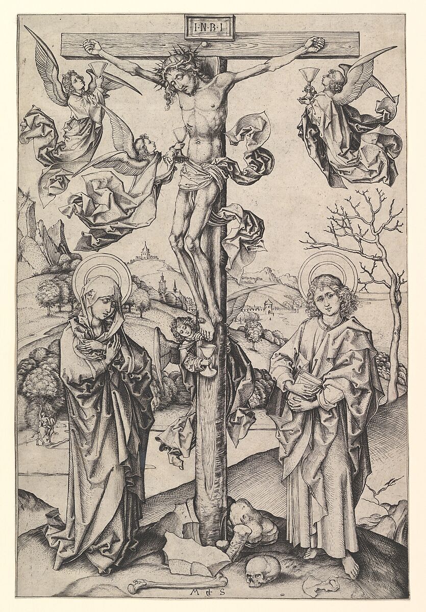Crucifixion with Four Angels, Martin Schongauer (German, Colmar ca. 1435/50–1491 Breisach), Engraving 
