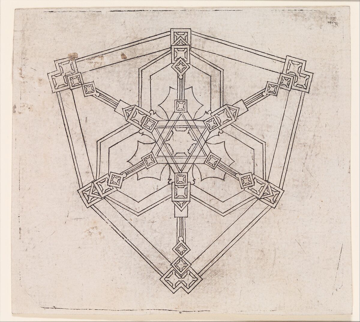 Elevation of a Gothic Pinnacle with a Hexagonal Plan, Wenzel von Olmütz (German, Moravian, active ca. 1481–1500), Engraving
