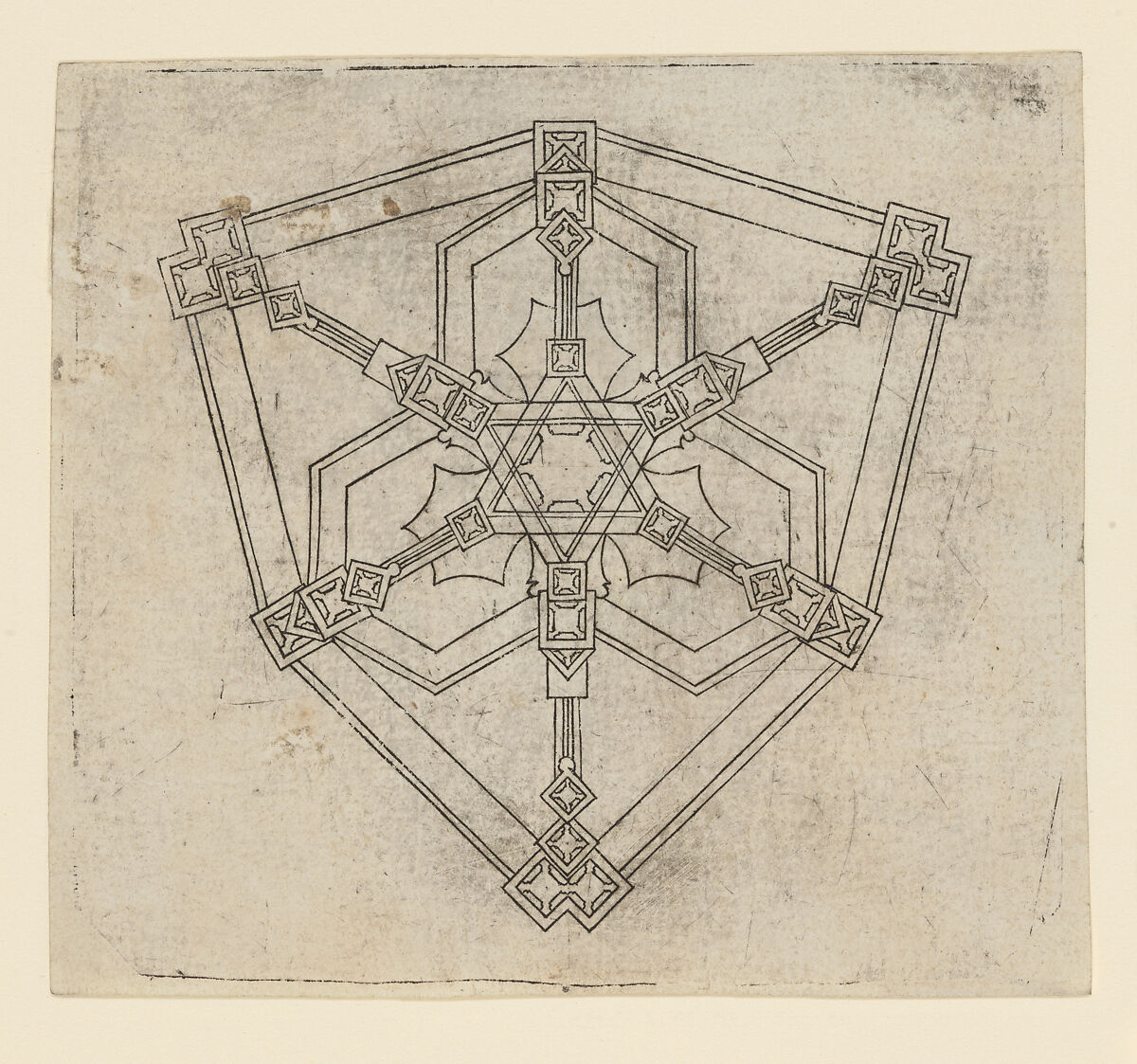 Elevation of a Gothic Pinnacle with a Hexagonal Plan, Wenzel von Olmütz (German, Moravian, active ca. 1481–1500), Engraving