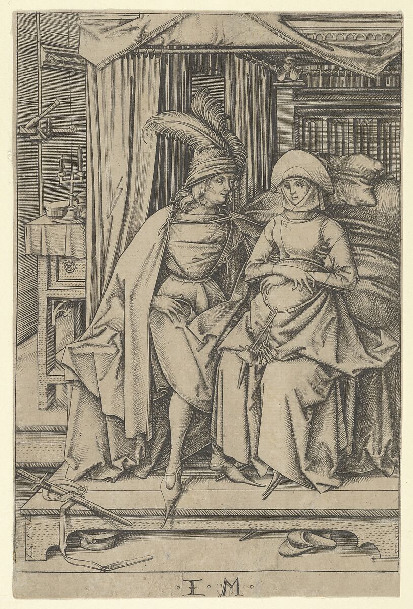 Couple Seated on a Bed, from Scenes of Daily Life, Israhel van Meckenem (German, Meckenem ca. 1440/45–1503 Bocholt), Engraving 