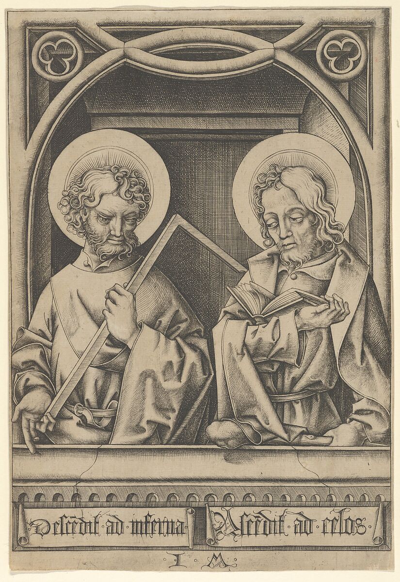 Saints Thomas and James the Lesser, from The Apostles, Israhel van Meckenem (German, Meckenem ca. 1440/45–1503 Bocholt), Engraving 
