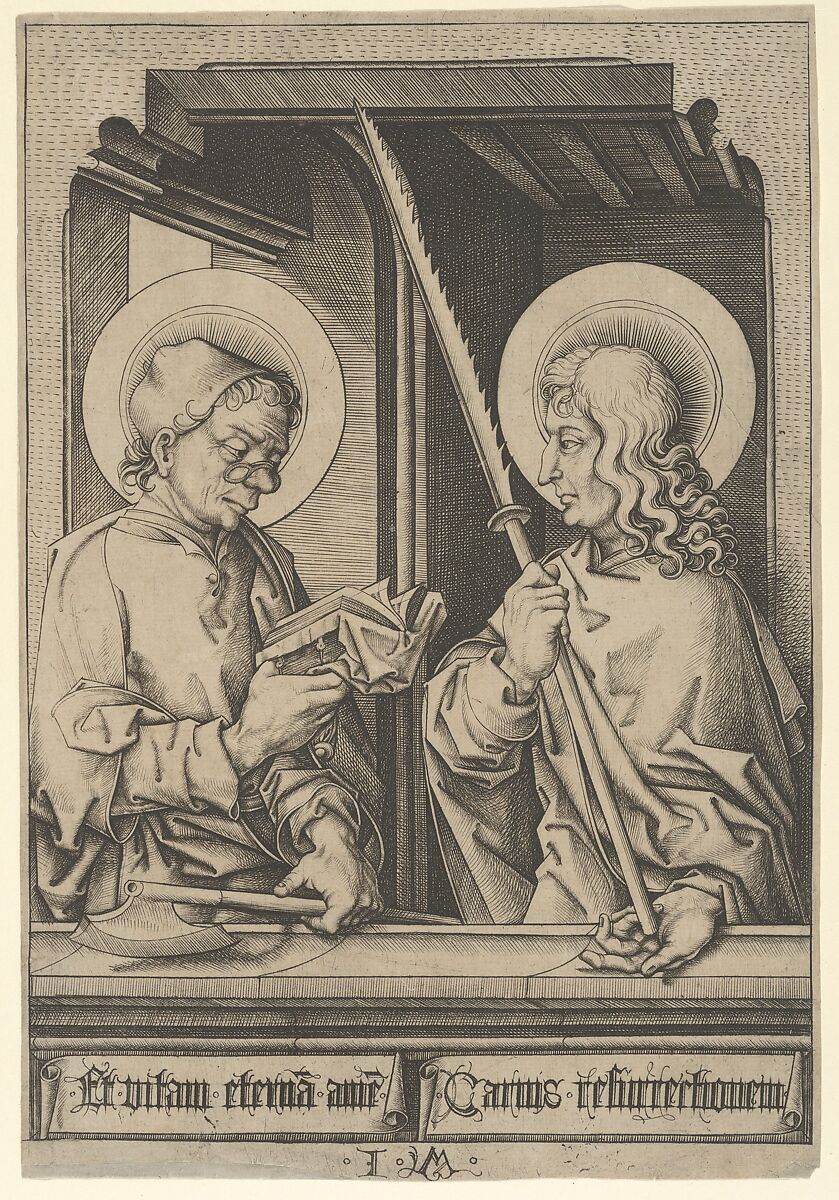 Saints Matthias and Judas Thaddaeus, from "The Apostles", Israhel van Meckenem (German, Meckenem ca. 1440/45–1503 Bocholt), Engraving 
