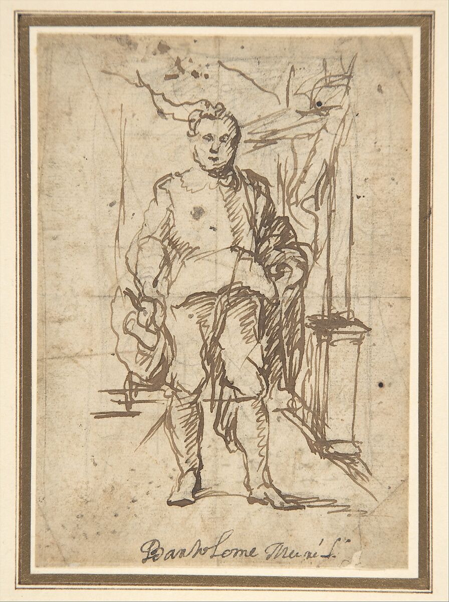 Standing Male Figure: Study for a Portrait, Bartolomé Estebán Murillo (Spanish, Seville 1617–1682 Seville), Pen and brown ink over black chalk underdrawing on off-white paper (recto); black chalk (verso) 