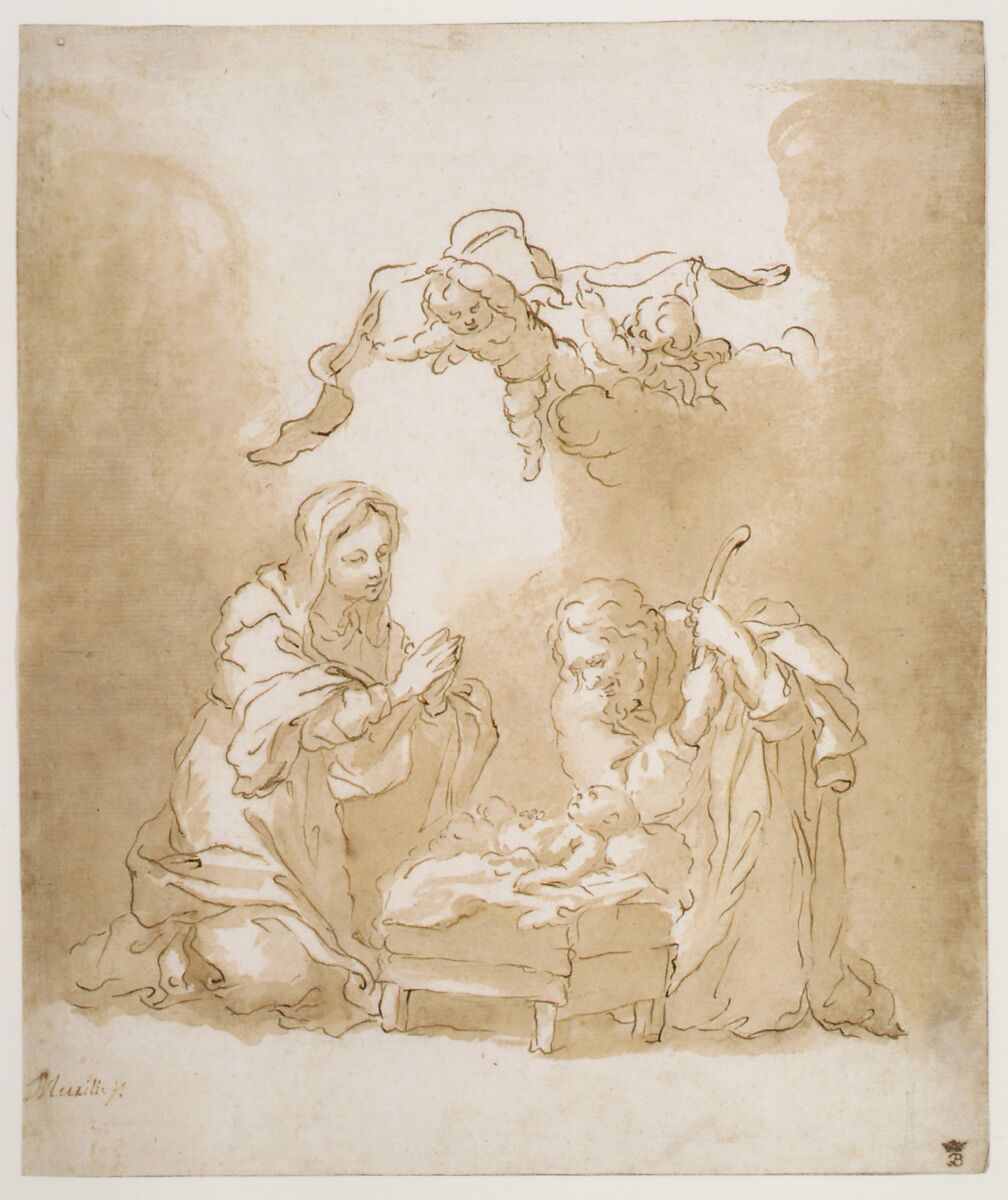 The Nativity, Bartolomé Estebán Murillo (Spanish, Seville 1617–1682 Seville), Pen and brown ink, brush and brown wash, over traces of leadpoint or soft black chalk