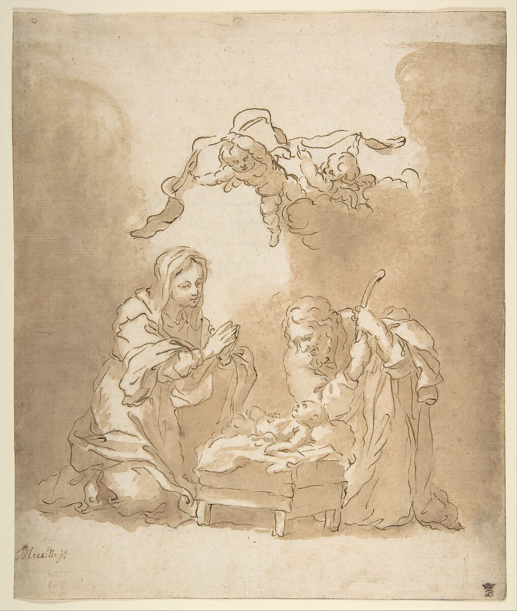 The Nativity, Bartolomé Estebán Murillo (Spanish, Seville 1617–1682 Seville), Pen and brown ink, brush and brown wash, over traces of leadpoint or soft black chalk 