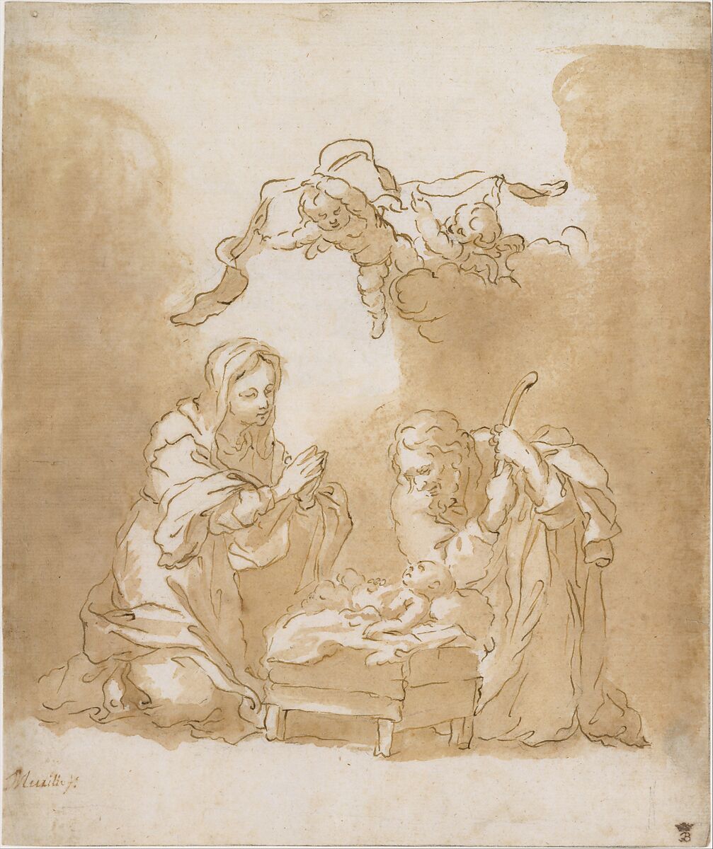 The Nativity, Bartolomé Estebán Murillo (Spanish, Seville 1617–1682 Seville), Pen and brown ink, brush and brown wash, over traces of leadpoint or soft black chalk