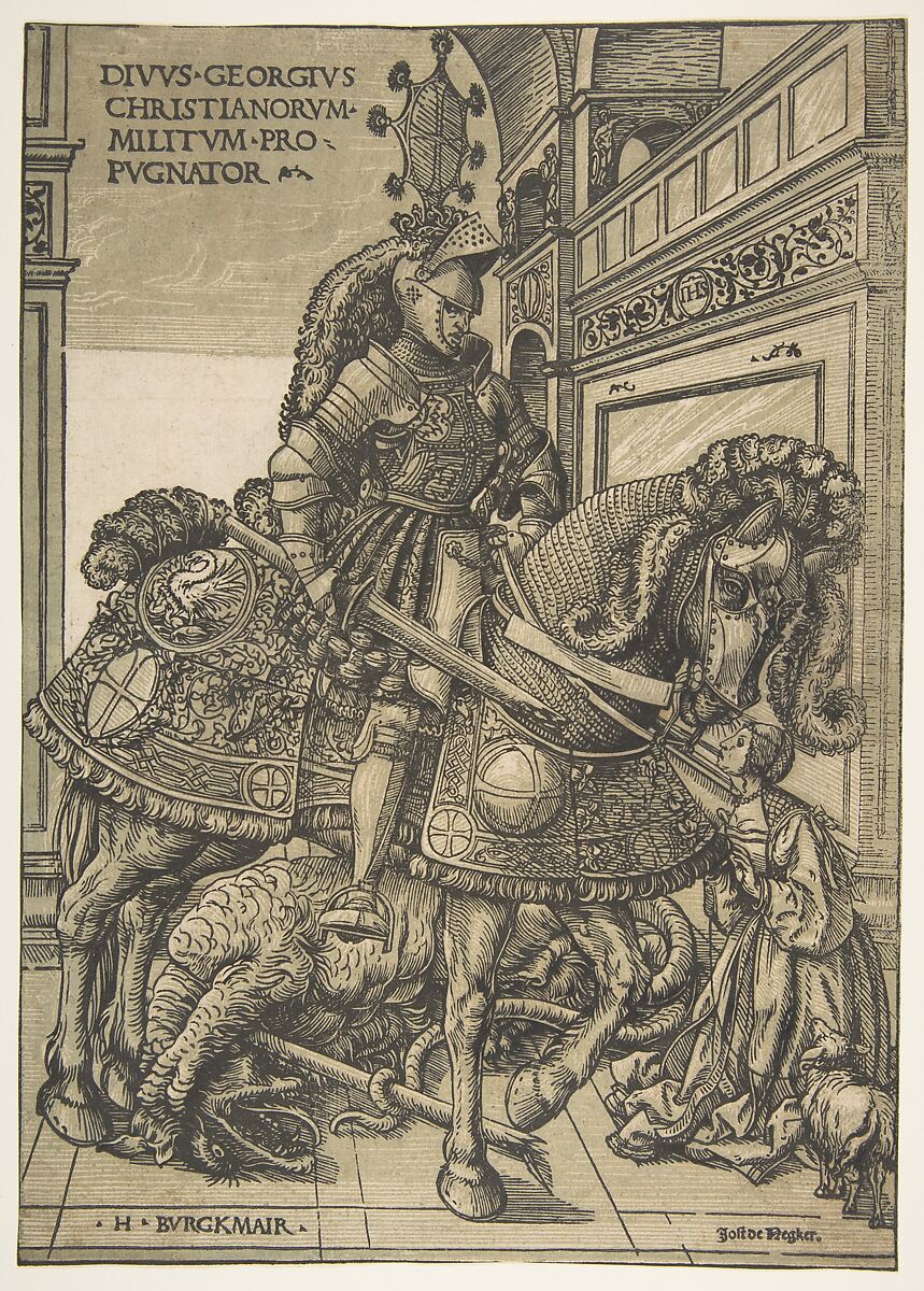 Saint George on Horseback, Hans Burgkmair (German, Augsburg 1473–1531 Augsburg), Chiaroscuro woodcut in two blocks 