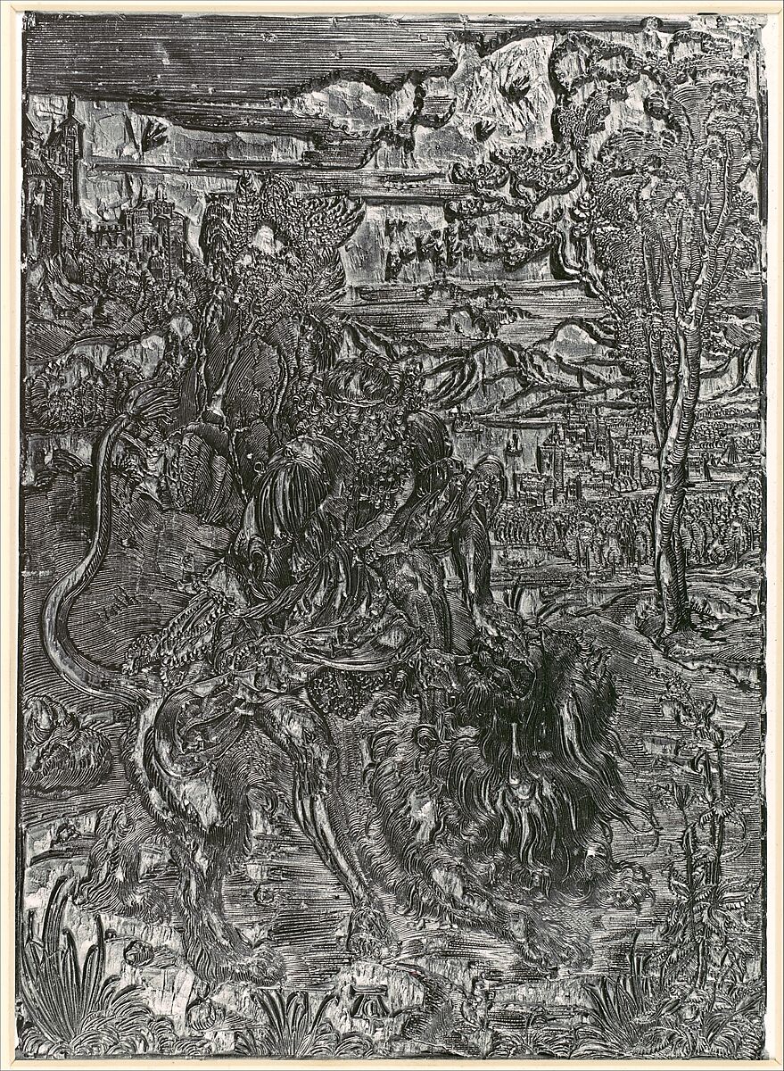 Woodblock for Samson Rending the Lion, Albrecht Dürer (German, Nuremberg 1471–1528 Nuremberg), Pear wood 