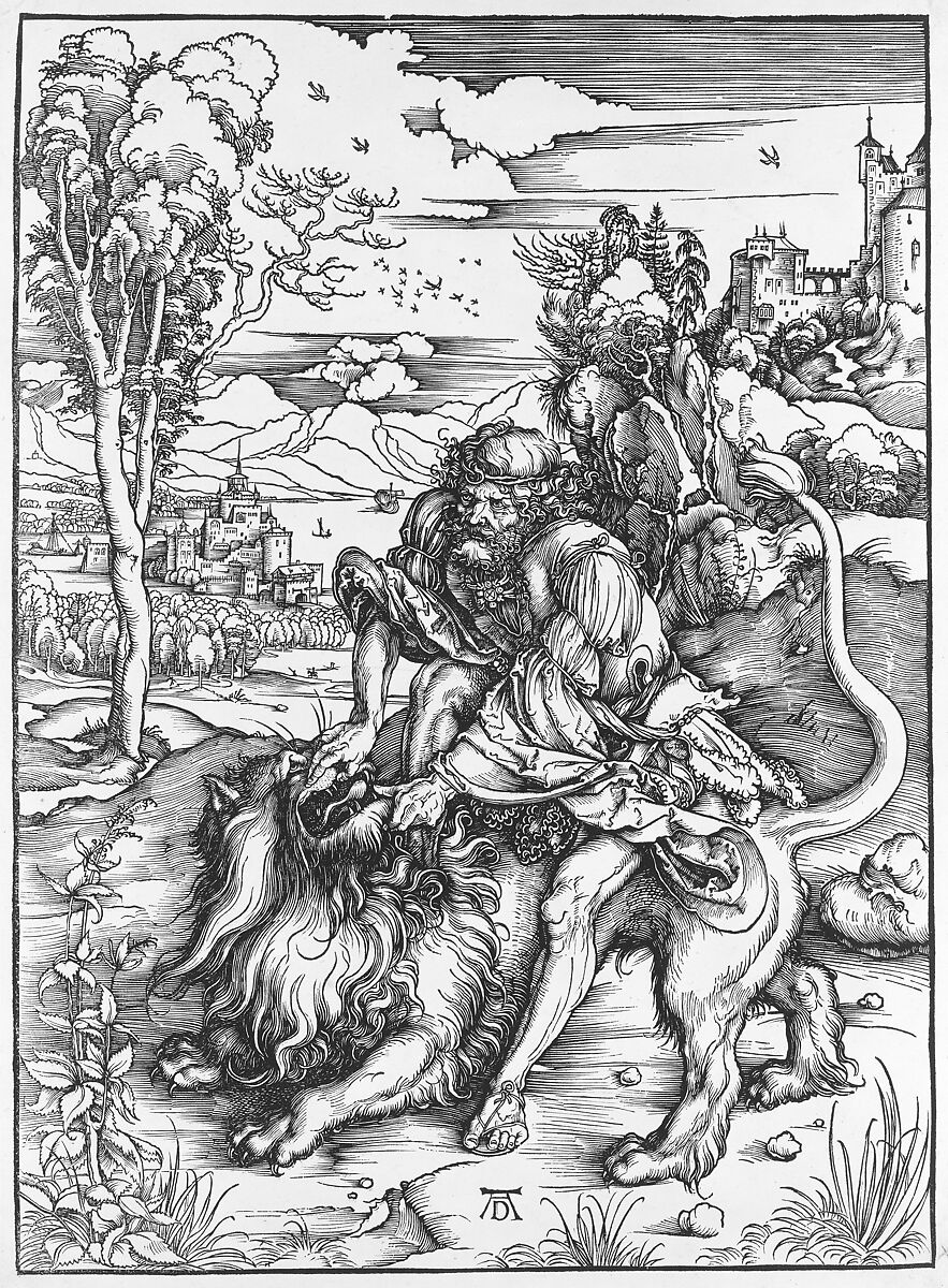 Samson Rending the Lion, Albrecht Dürer (German, Nuremberg 1471–1528 Nuremberg), Woodcut
