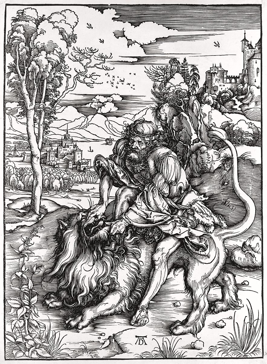 Samson Rending the Lion, Albrecht Dürer (German, Nuremberg 1471–1528 Nuremberg), Woodcut