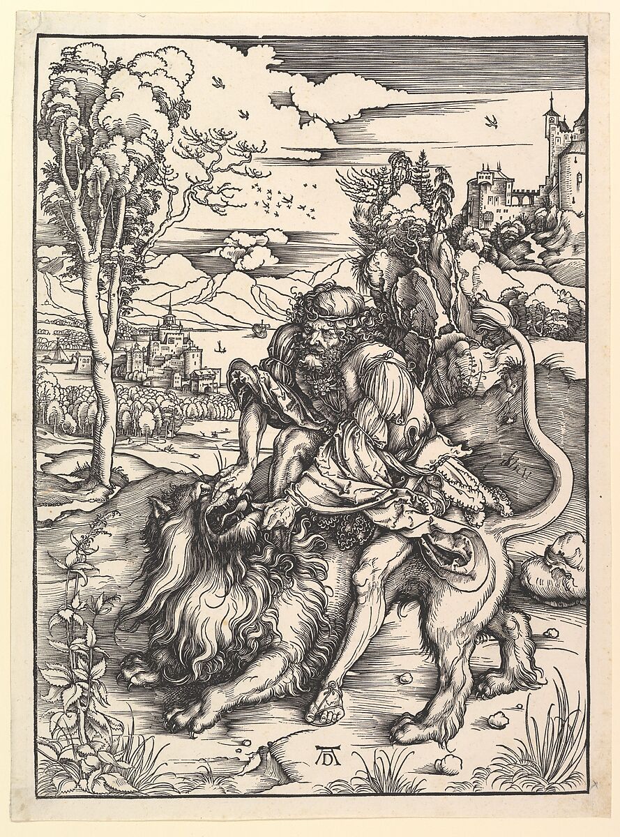 Samson Rending the Lion, Albrecht Dürer  German, Woodcut