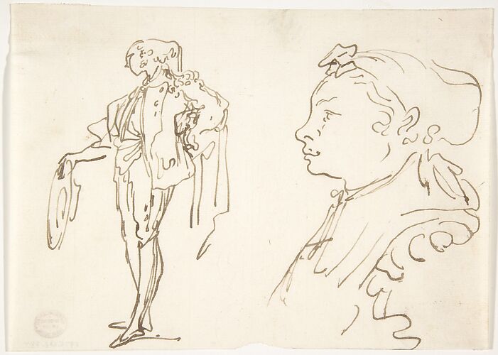 Studies of a Standing Man Holding a Hat and Profile of a Girl Looking Left