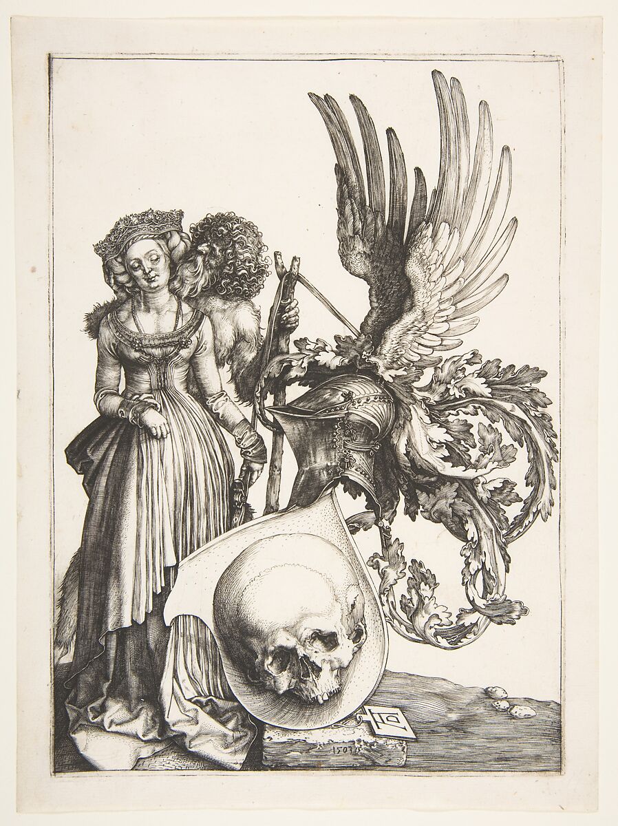 Coat of Arms with a Skull, Albrecht Dürer (German, Nuremberg 1471–1528 Nuremberg), Engraving 