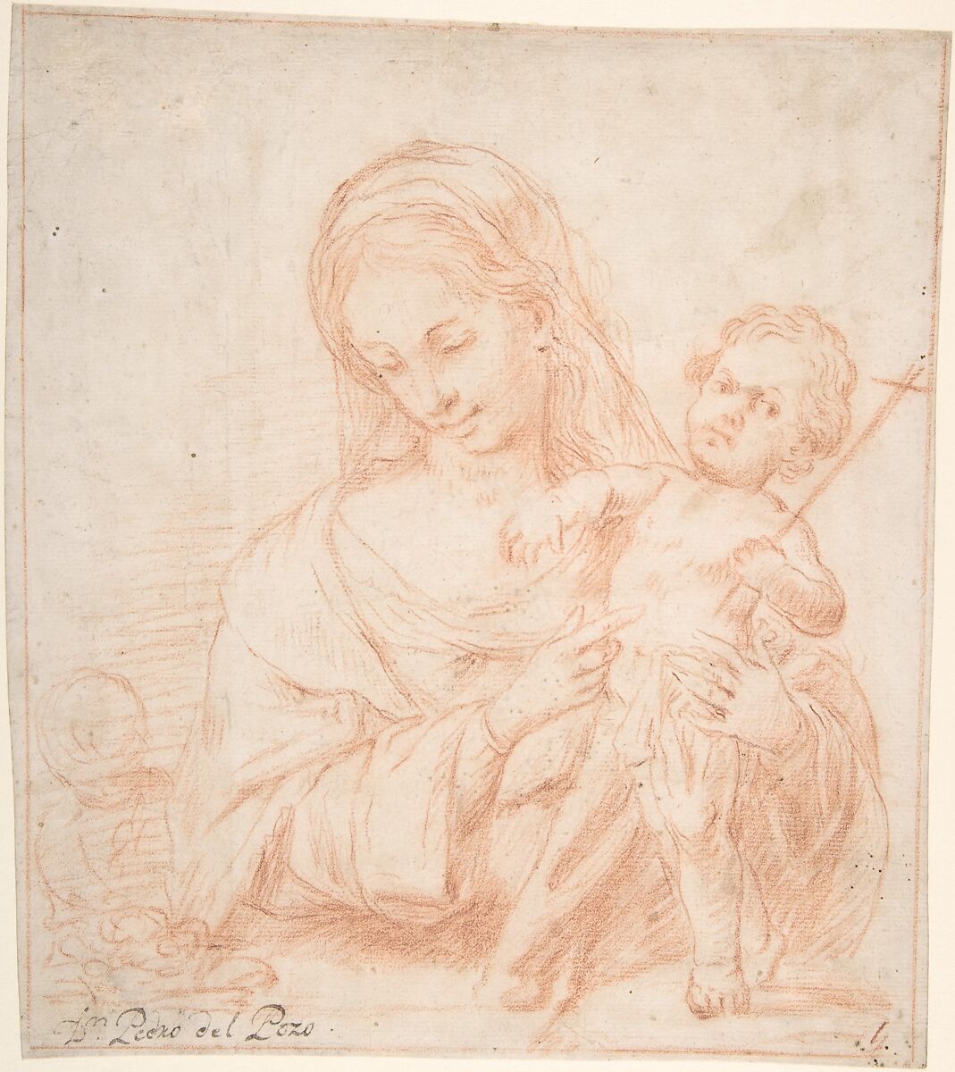 Half-length Virgin and Standing Child with Indications of a Young Saint John the Baptist at Left, Pedro del Pozo (Spanish, Lucena, early 18th century–1785 Seville), Red chalk 