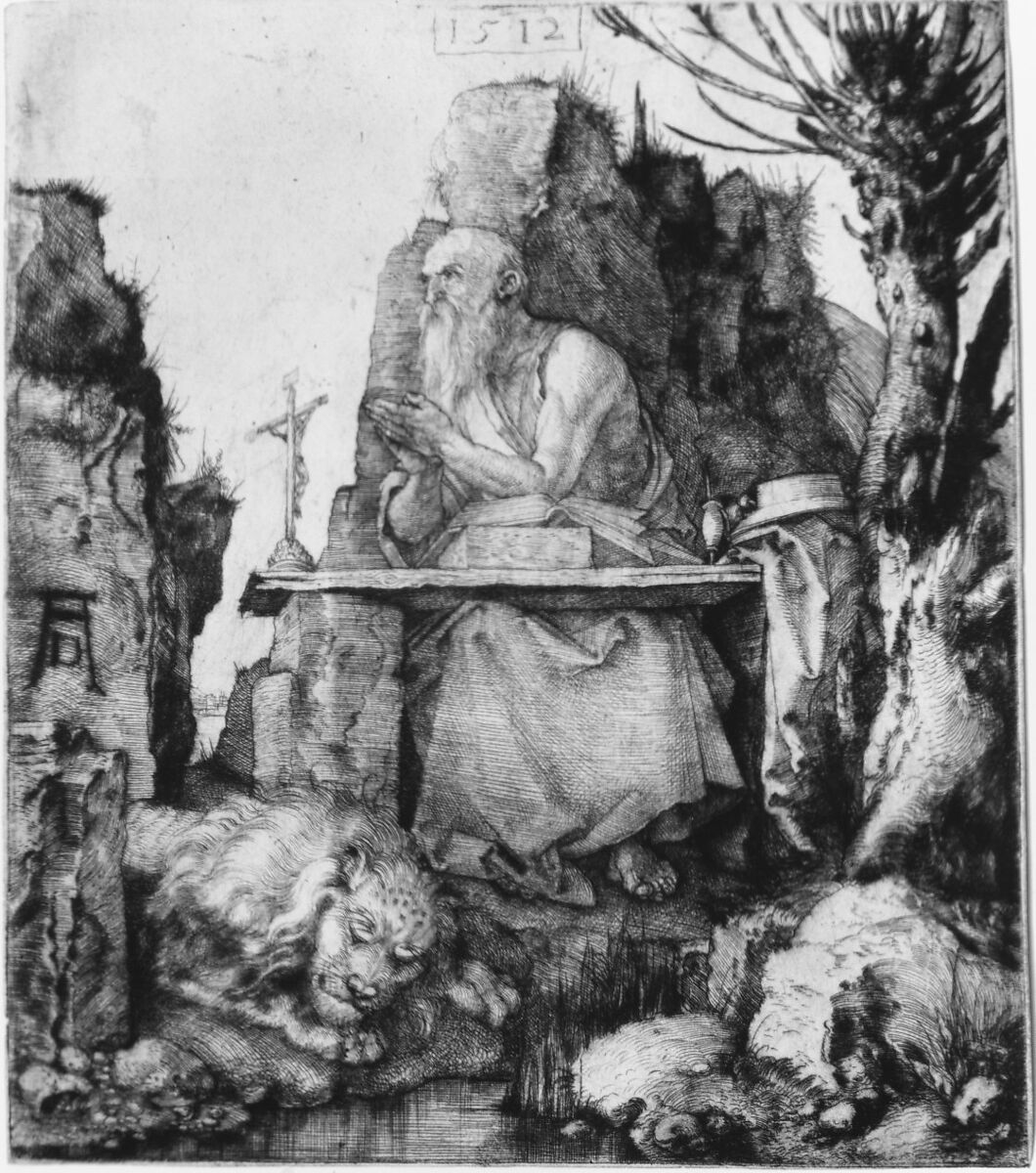 Saint Jerome by the Pollard Willow, Albrecht Dürer (German, Nuremberg 1471–1528 Nuremberg), Drypoint; second state of three