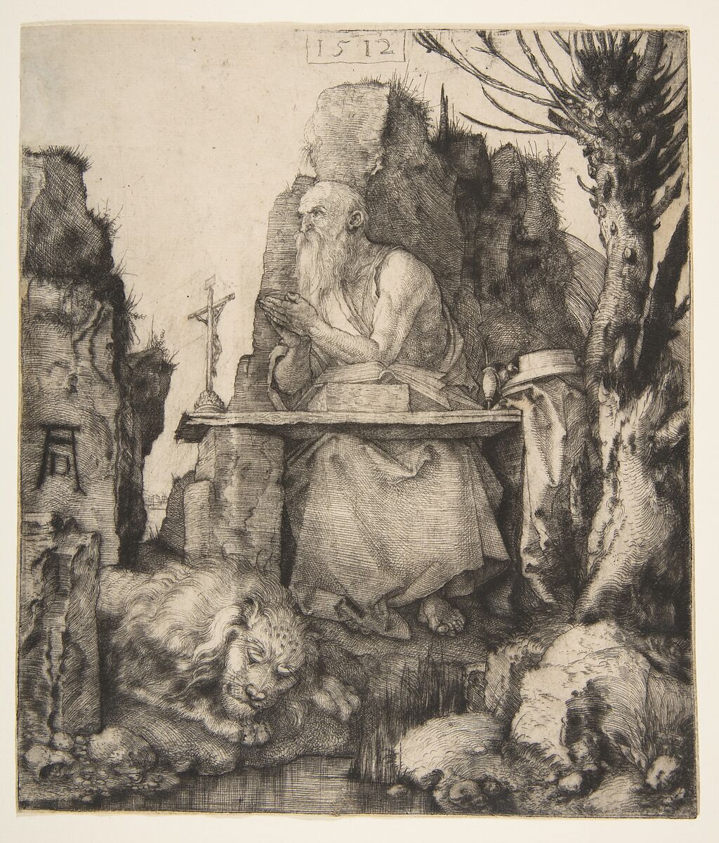 Saint Jerome by the Pollard Willow, Albrecht Dürer (German, Nuremberg 1471–1528 Nuremberg), Drypoint; second state of three 