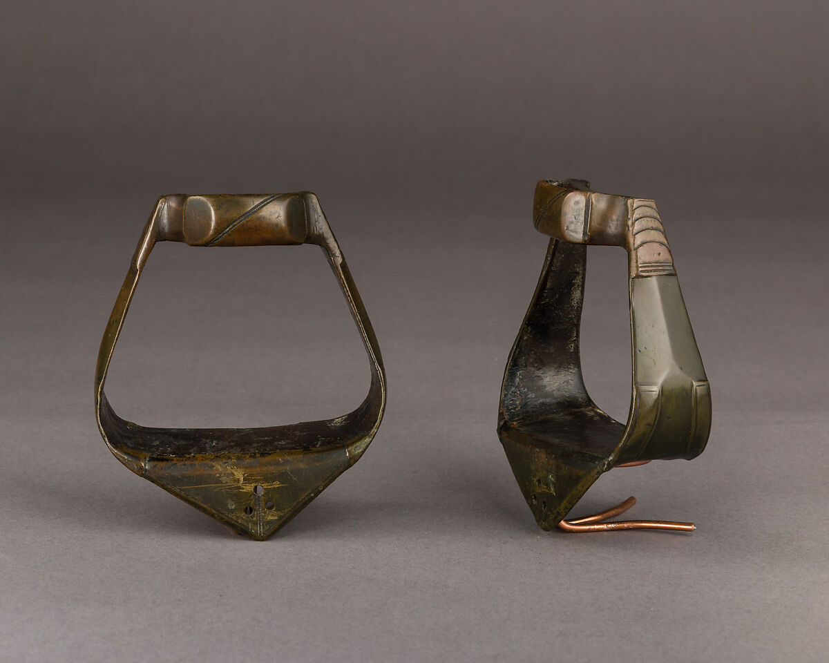 Pair of Stirrups, Iron, copper alloy, German 