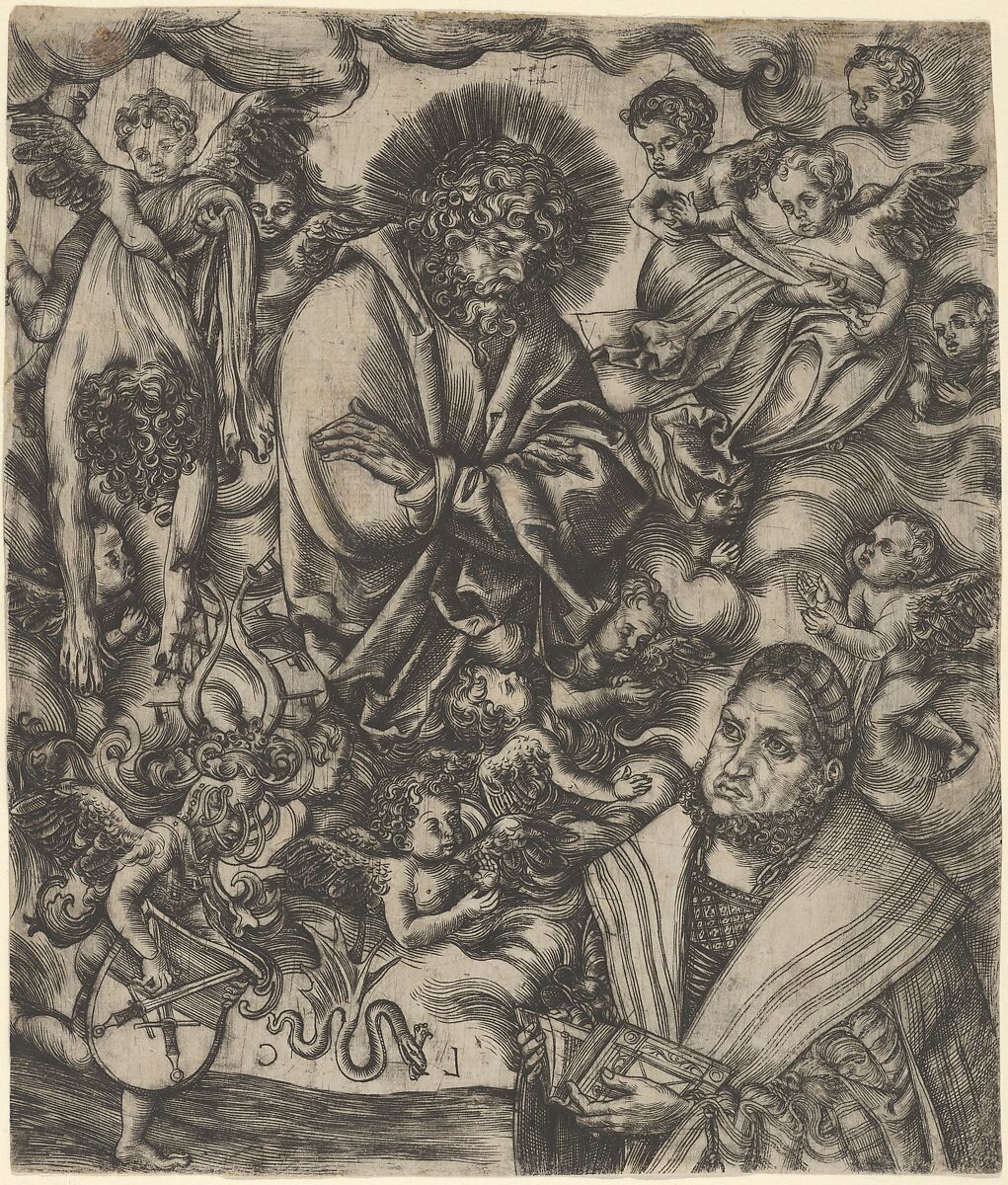 Frederick the Wise of Saxony Adoring St Bartholomew, Lucas Cranach the Elder (German, Kronach 1472–1553 Weimar), Engraving 