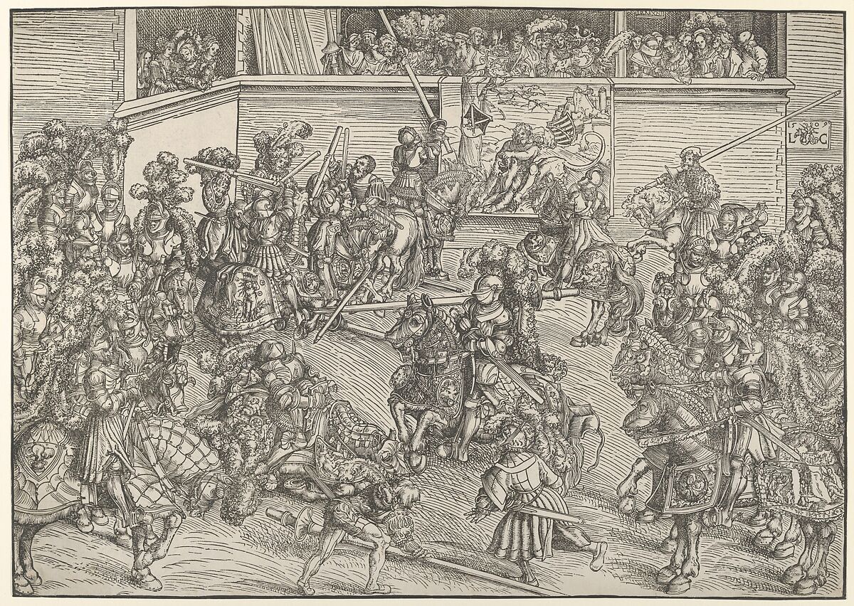 The Tournament with Samson and the Lion, Lucas Cranach the Elder (German, Kronach 1472–1553 Weimar), Woodcut 