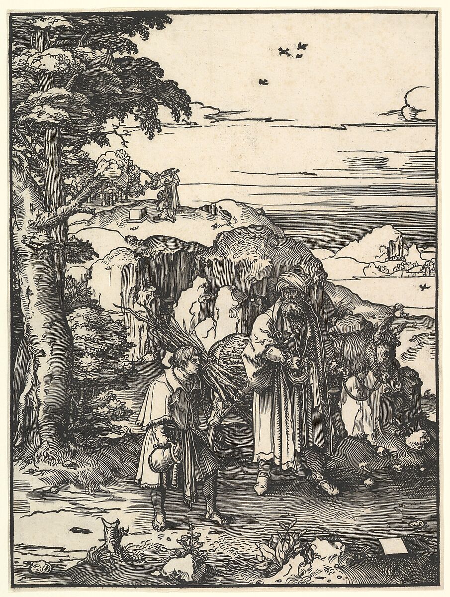 Abraham Going to Sacrifice Isaac, Lucas van Leyden (Netherlandish, Leiden ca. 1494–1533 Leiden), Woodcut; first state 