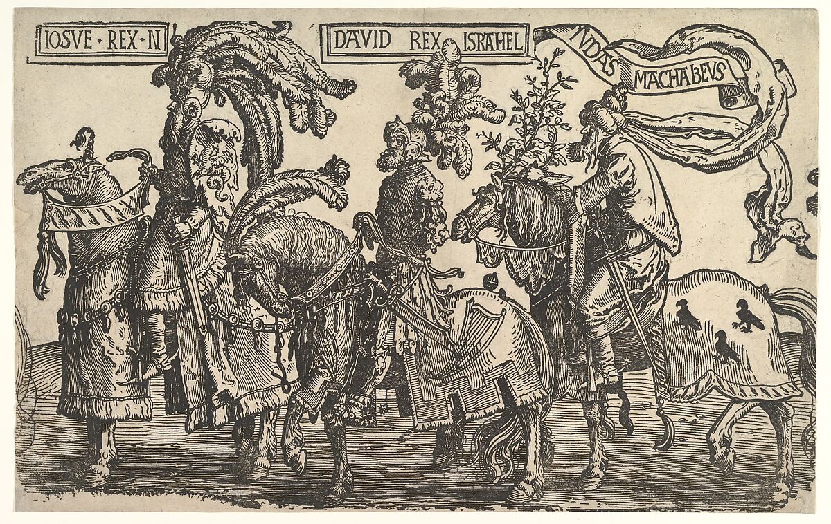 Joshua, David, and Judas Maccabee, from The Nine Heroes, Lucas van Leyden (Netherlandish, Leiden ca. 1494–1533 Leiden), Woodcut 