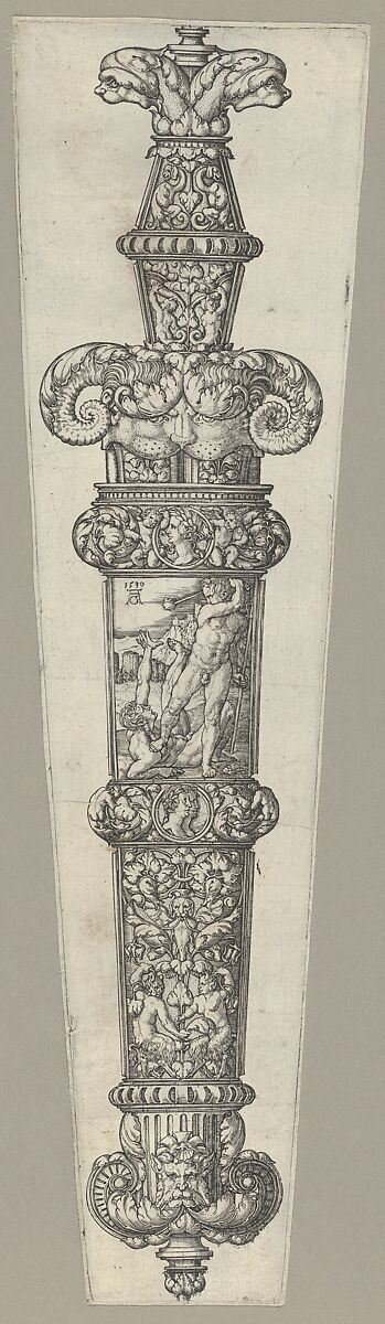 Design for a Dagger Sheath, with Cain and Abel, Heinrich Aldegrever (German, Paderborn ca. 1502–1555/1561 Soest), Engraving 