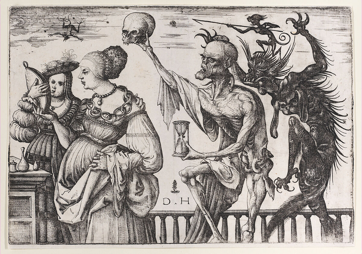 La morte e il diavolo sorprendono due donne, Daniel Hopfer (tedesco, Kaufbeuren 1471-1536 Augsburg), attacco