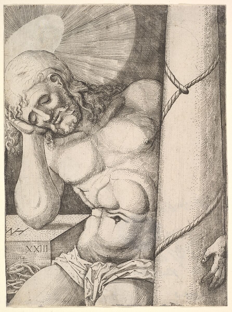 The Man of Sorrows at the Column, Nicolaas Hogenberg (Netherlandish, Munich ca. 1500–1539 Mechelen), Etching 