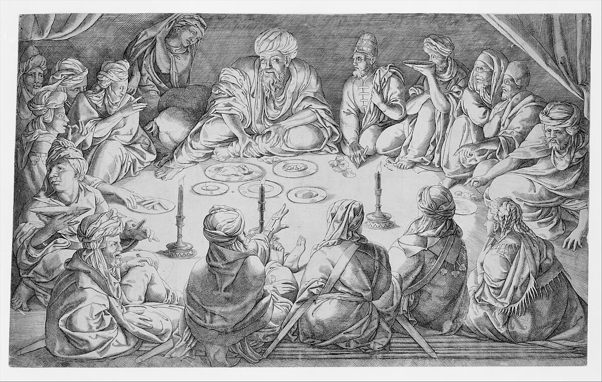 King Mulay Hasan and His Retinue at a Repast in Tunis, Jan Cornelisz Vermeyen (Netherlandish, Beverwijk ca. 1504–1559 Brussels), Engraving 
