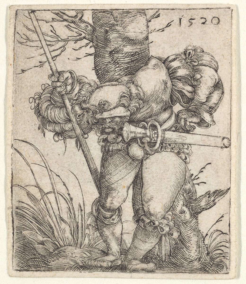 Bending Soldier Leaning against a Tree, Barthel Beham (German, Nuremberg ca. 1502–1540 Italy), Engraving 