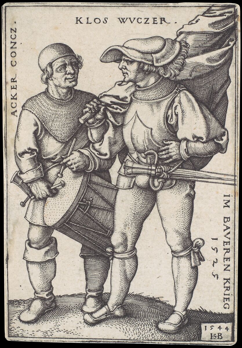 Standard Bearer and Drummer, Sebald Beham (German, Nuremberg 1500–1550 Frankfurt), Engraving 