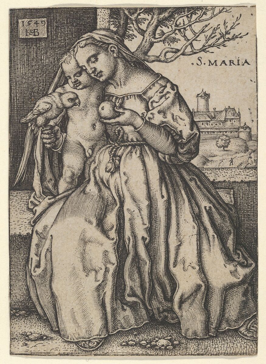 The Virgin and Child with the Parrot, Sebald Beham (German, Nuremberg 1500–1550 Frankfurt), Engraving; second state of three 