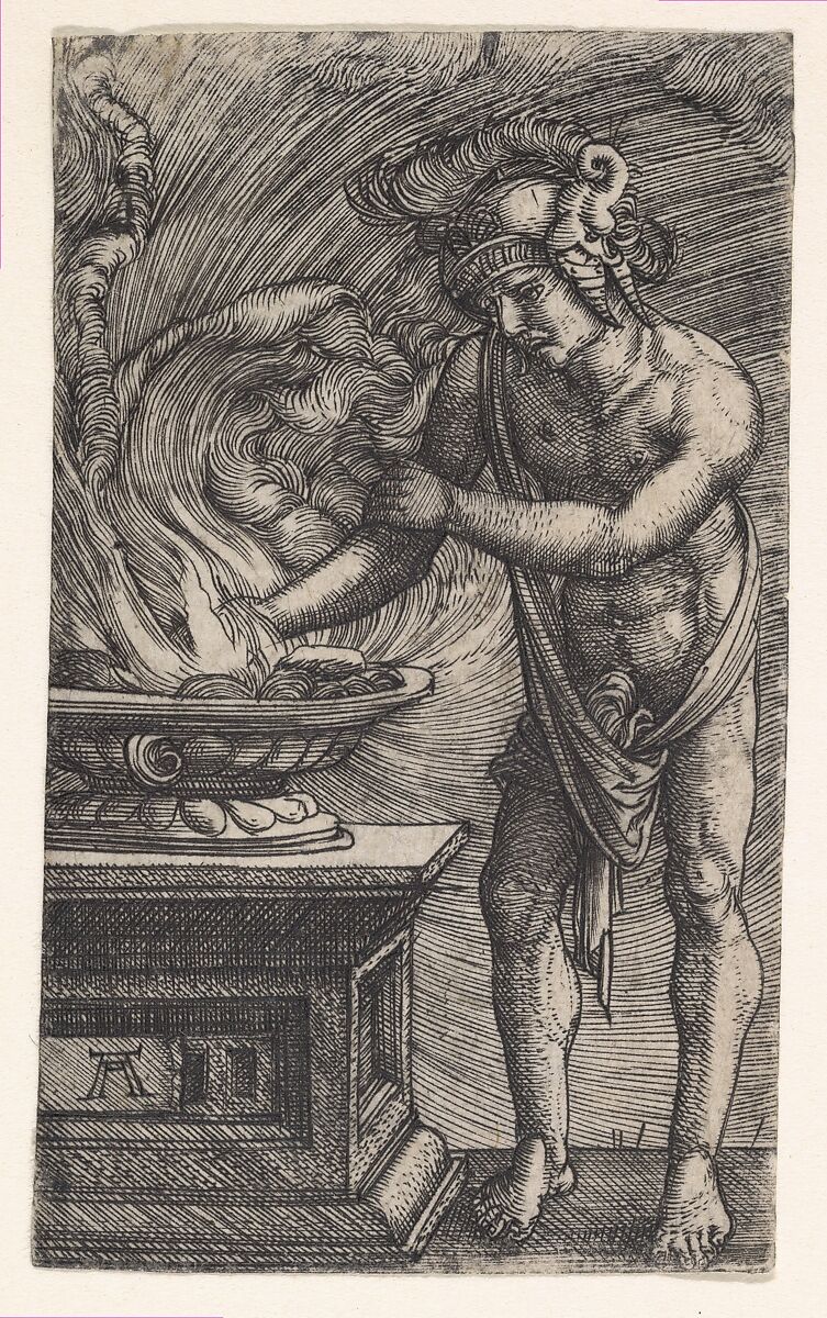Mucius Scaevola Burning His Hand, Albrecht Altdorfer (German, Regensburg ca. 1480–1538 Regensburg), Engraving 