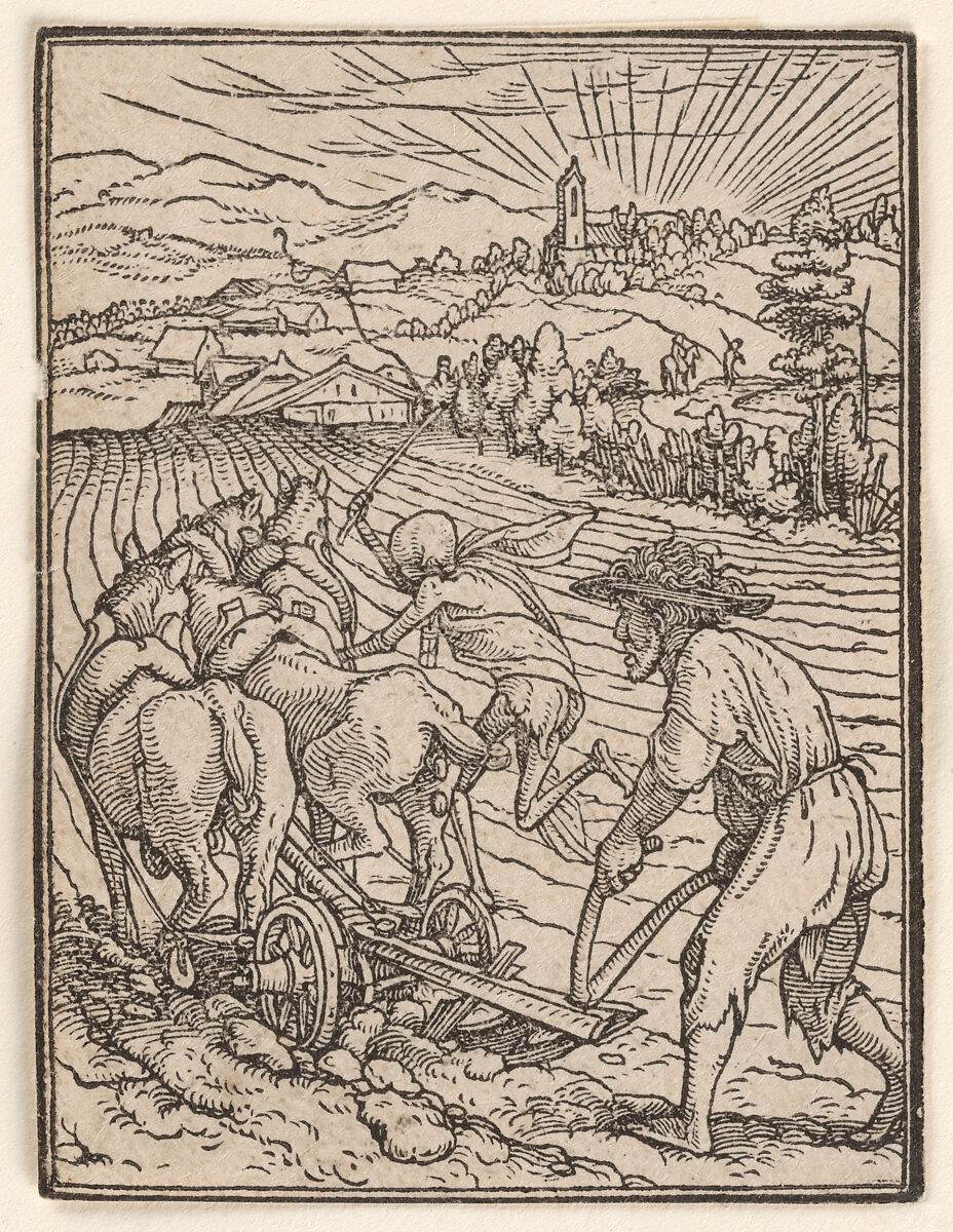 The Peasant (or Ploughman), from "The Dance of Death", Hans Holbein the Younger  German, Woodcut