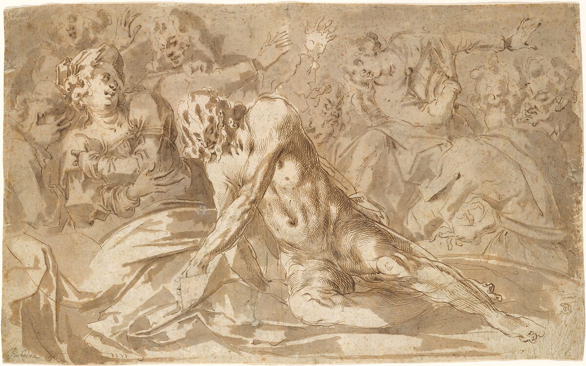 The Raising of Lazarus, Jacques Bellange (French, Bassigny (?) ca. 1575–1616 Nancy), Pen and brown ink, brown wash