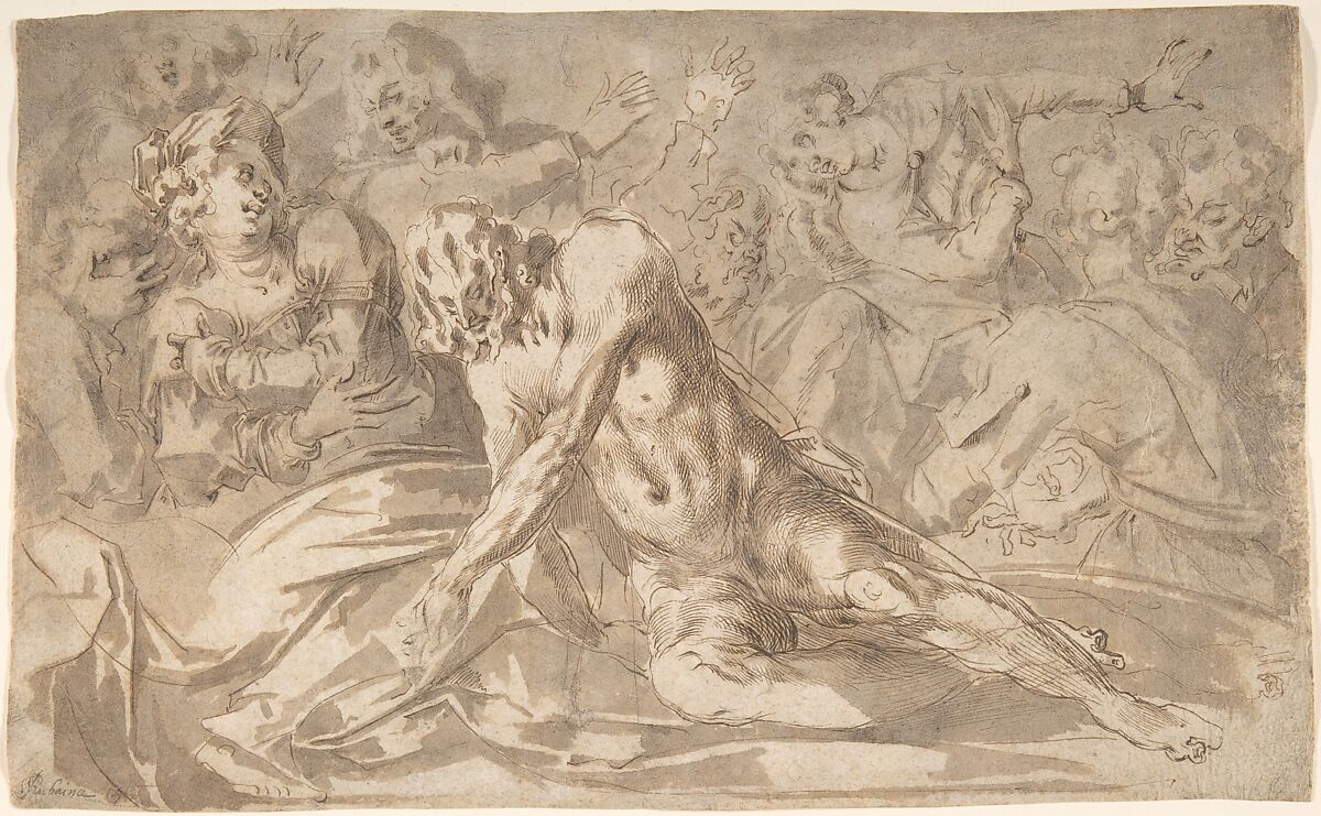 The Raising of Lazarus, Jacques Bellange (French, Bassigny (?) ca. 1575–1616 Nancy), Pen and brown ink, brown wash 