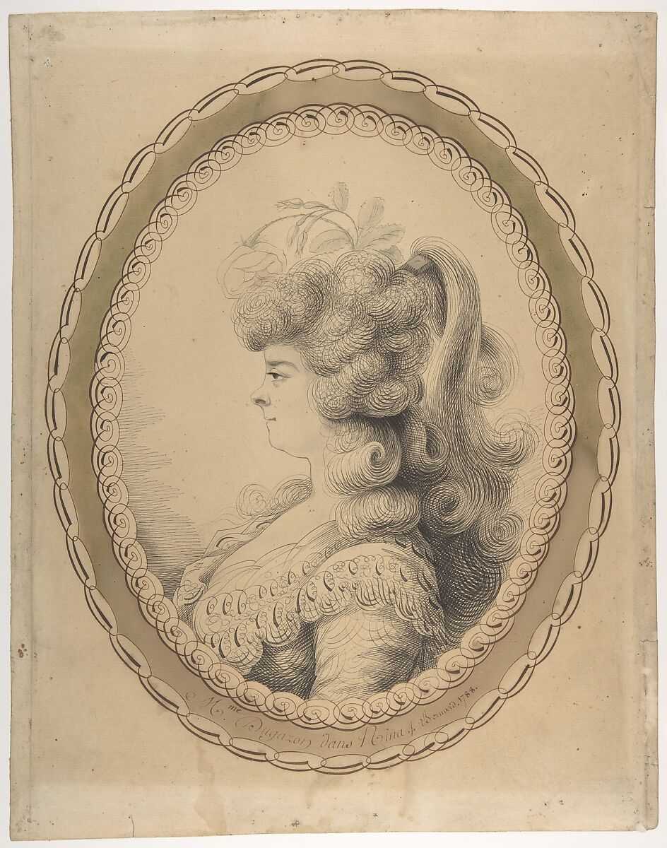 Portrait of Madame Dugazon as Nina, Joseph Jean Bernard (French, 1740–1809), Pen, black and brown ink; brown, gray, green and red washes 