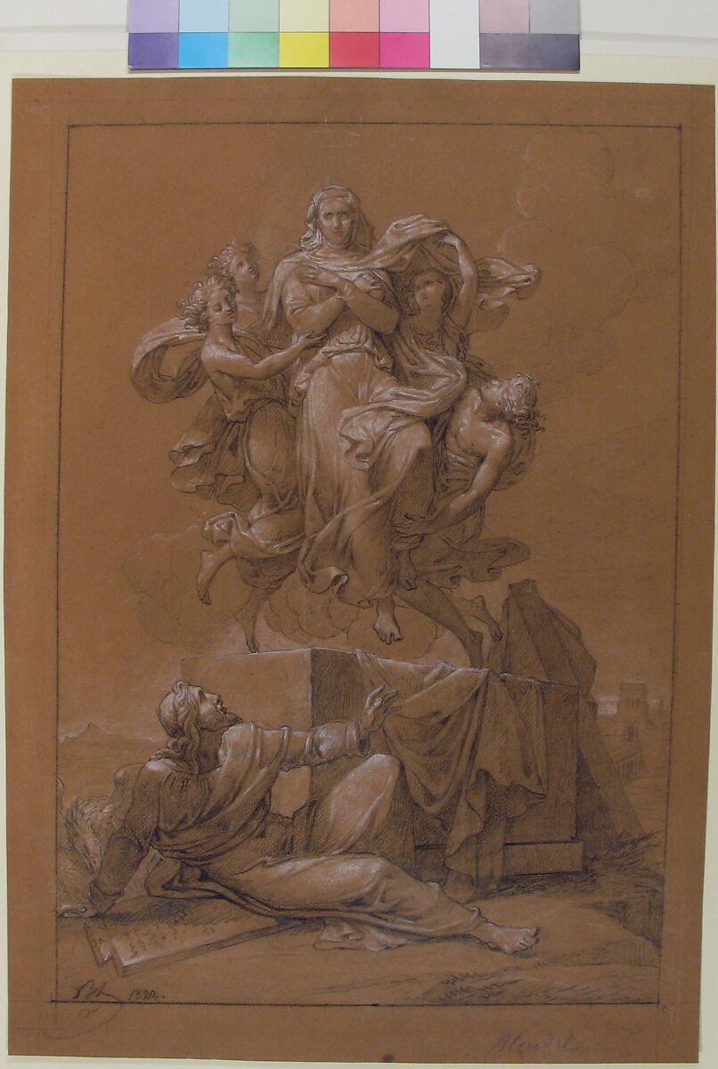 The Assumption of the Virgin, Merry Joseph Blondel (French, Paris 1781–1853 Paris), Black chalk, heightened with white, on light brown paper