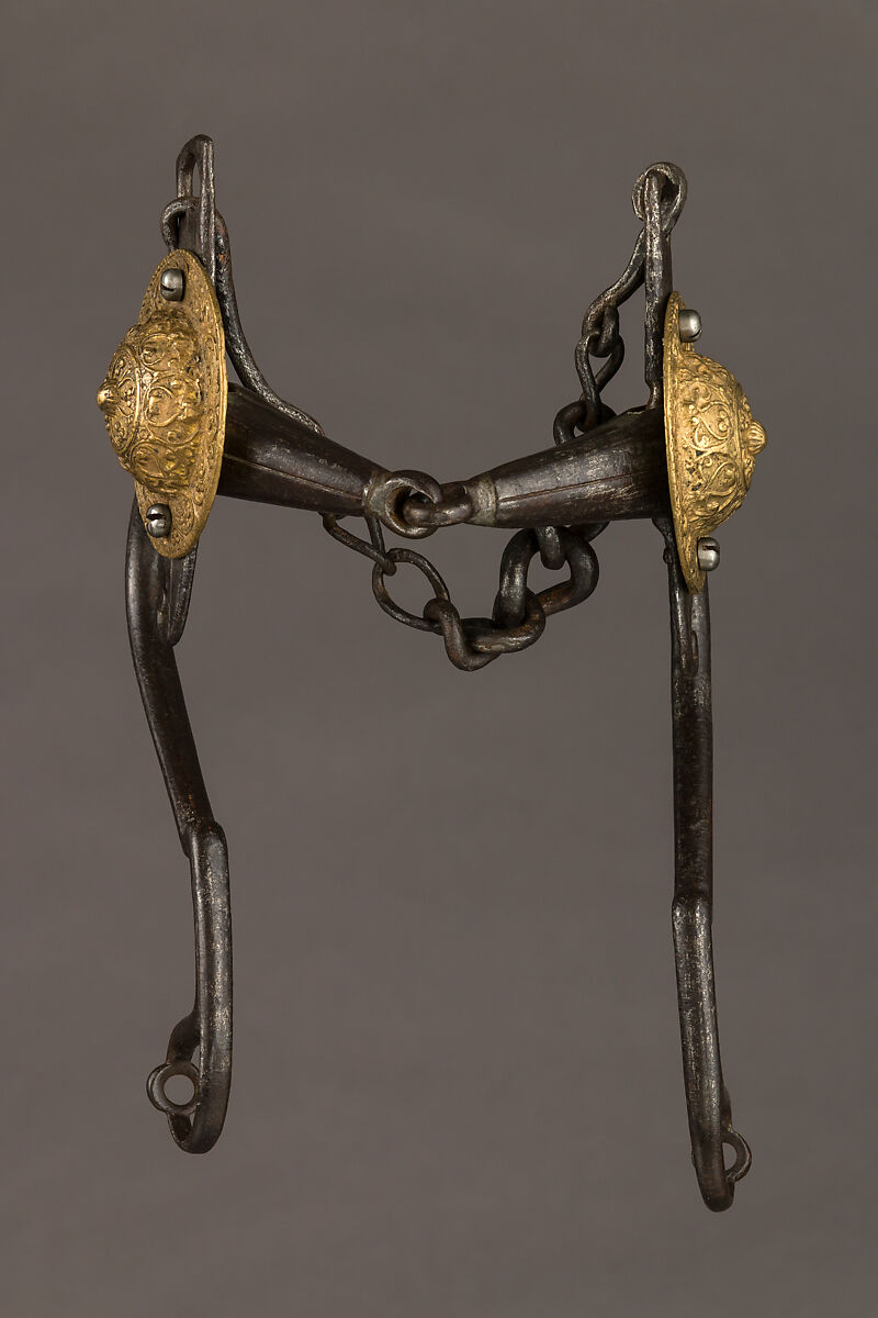 Curb Bit, Iron alloy, tin, copper alloy, gold, bit, West European; bosses, Italian