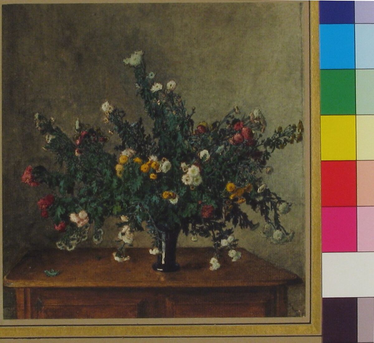 Bouquet of Small Chrysanthemums, Léon Bonvin (French, Paris 1834–1866 Meudon), Watercolor and gouache