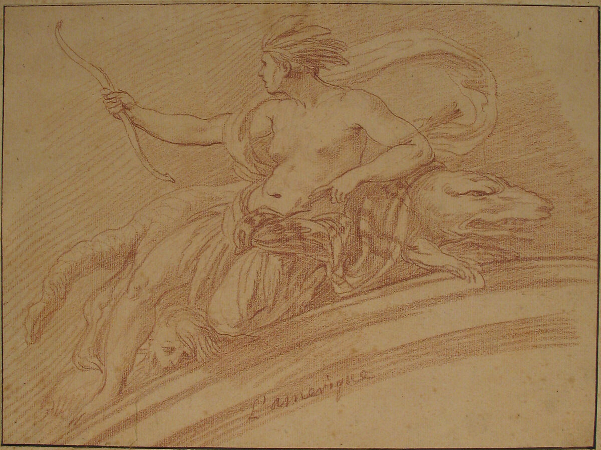 Allegory of America, from the Four Continents, Edme Bouchardon (French, Chaumont 1698–1762 Paris), Red chalk