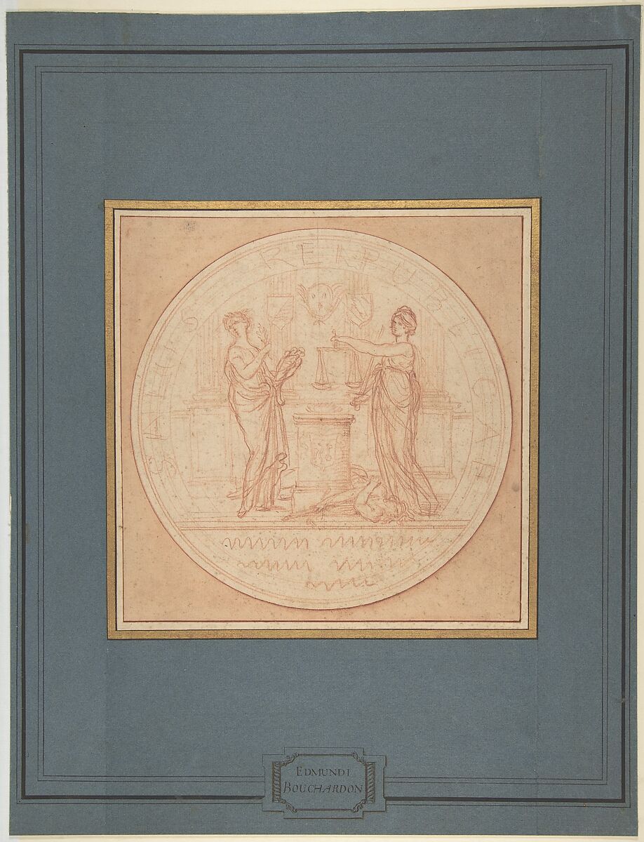 Design for a Medal, Edme Bouchardon (French, Chaumont 1698–1762 Paris), Red chalk; red chalk wash surrounding design 