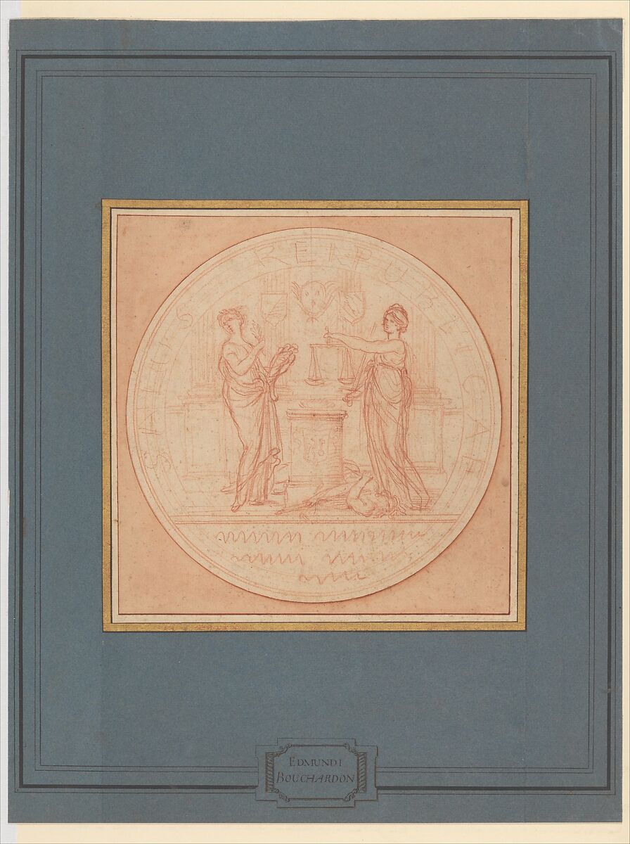 Design for a Medal, Edme Bouchardon (French, Chaumont 1698–1762 Paris), Red chalk; red chalk wash surrounding design
