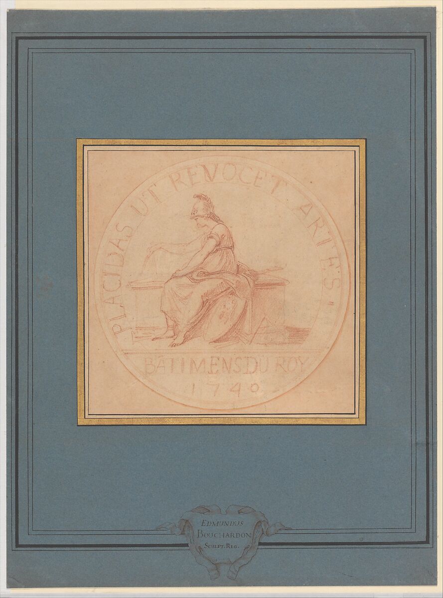 Design for a Medal: Bâtiments du Roy, 1740, Edme Bouchardon (French, Chaumont 1698–1762 Paris), Red chalk; red chalk wash surrounding design