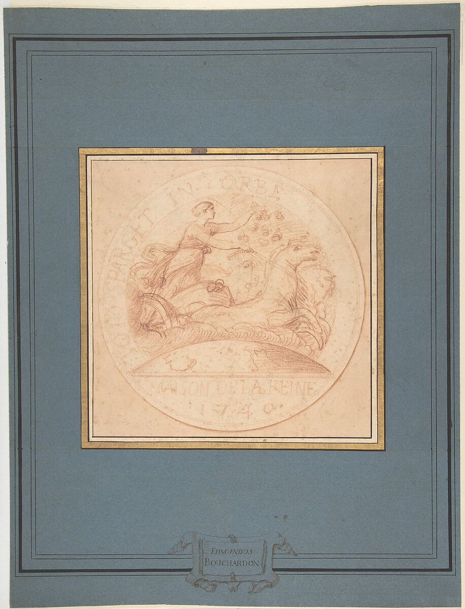 Design for a jeton or a token: Maison de la Reine 1740, Edme Bouchardon (French, Chaumont 1698–1762 Paris), Red chalk; red chalk wash surrounding design. 