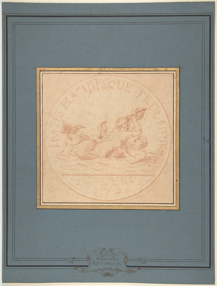 Design for a Token: Galères, 1740, Edme Bouchardon (French, Chaumont 1698–1762 Paris), Red chalk; red chalk wash surrounding design. 