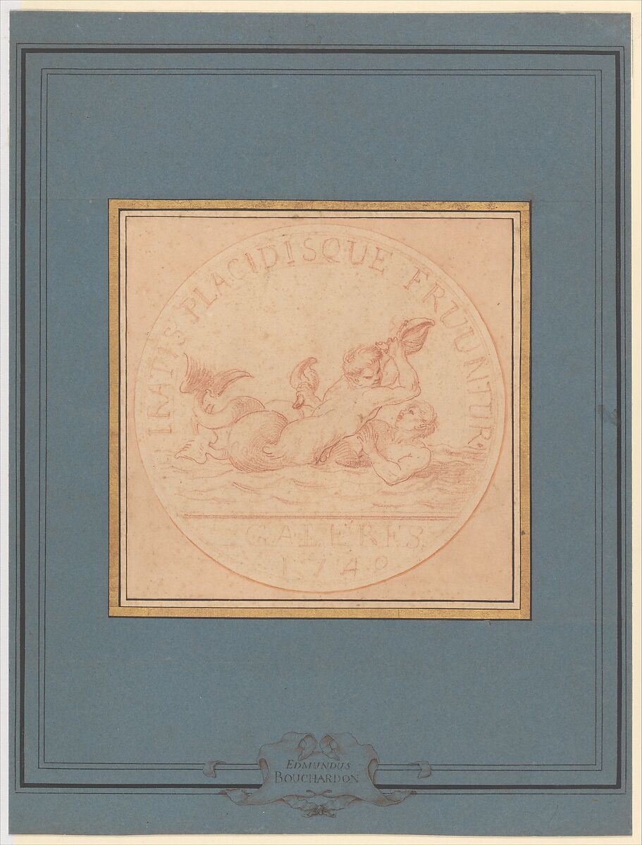 Design for a Token: Galères, 1740, Edme Bouchardon (French, Chaumont 1698–1762 Paris), Red chalk; red chalk wash surrounding design.