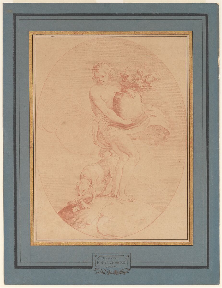 The Sense of Smell, Edme Bouchardon (French, Chaumont 1698–1762 Paris), Red chalk; counterproof