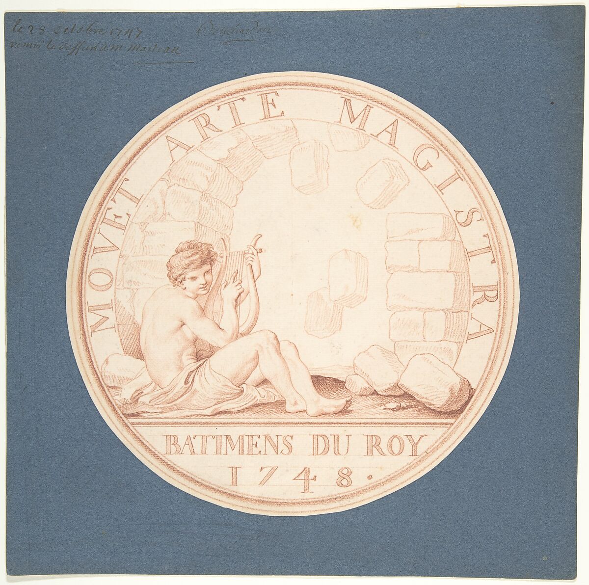 Design for a Token: Bâtiments du Roi, 1748, Edme Bouchardon (French, Chaumont 1698–1762 Paris), Red chalk 